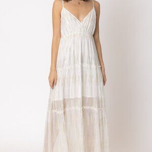 NWT White and Gold Metallic Detail Maxi Dress